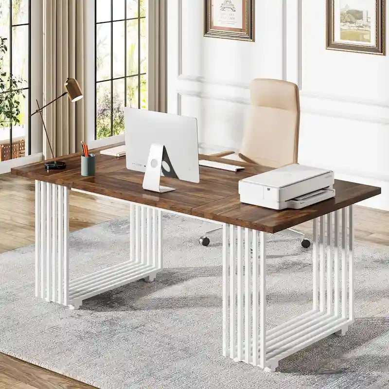 Bureau d'angle moderne noir / blanc / marron