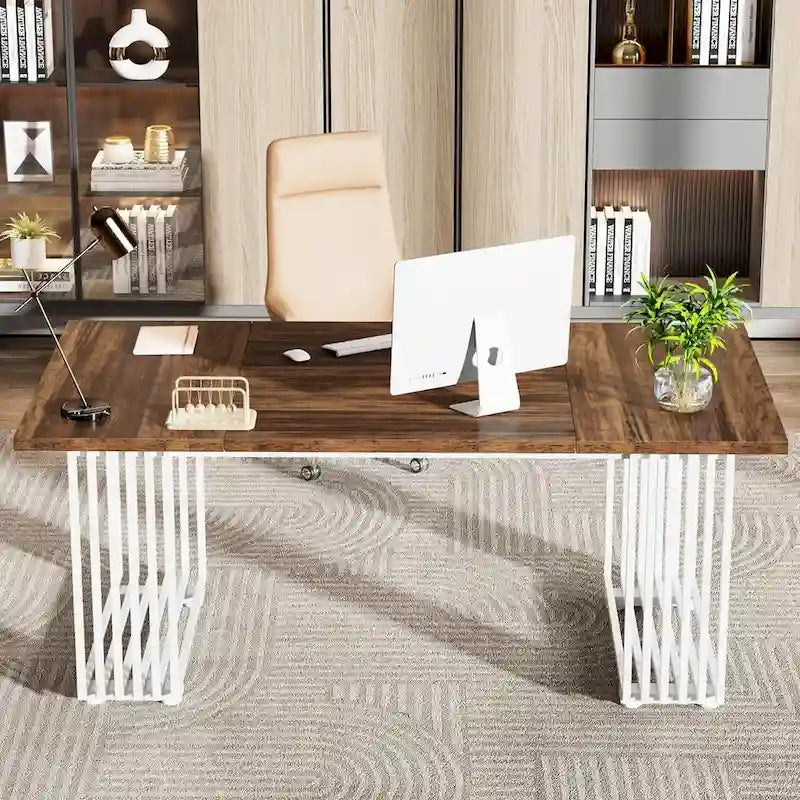Bureau d'angle moderne noir / blanc / marron