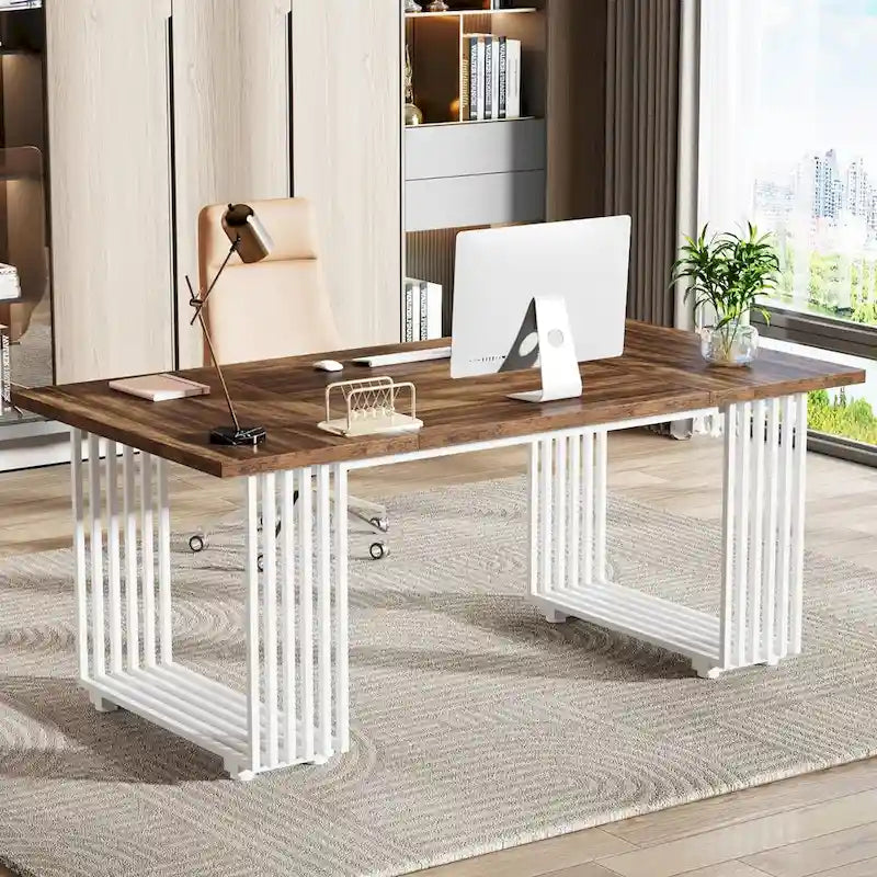 Bureau d'angle moderne noir / blanc / marron