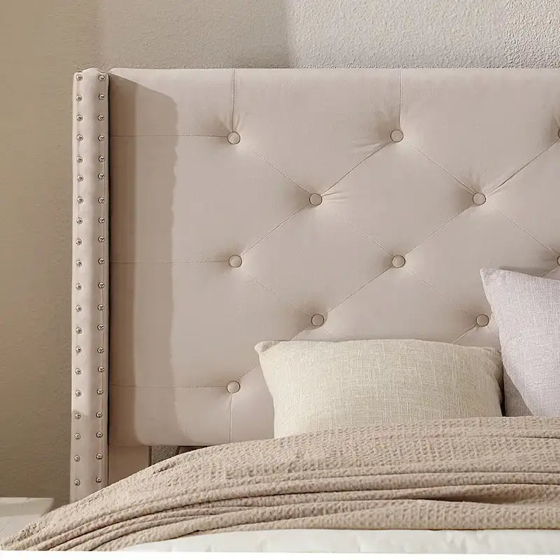 Cadre de lit en velours avec plateforme, bleu / noir / gris / beige, très grand lit, 2 personnes