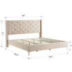 Cadre de lit en velours avec plateforme, bleu / noir / gris / beige, très grand lit, 2 personnes