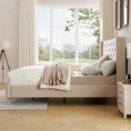 Cadre de lit en velours avec plateforme, bleu / noir / gris / beige, très grand lit, 2 personnes