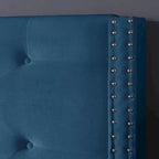 Cadre de lit en velours avec plateforme, bleu / noir / gris / beige, très grand lit, 2 personnes