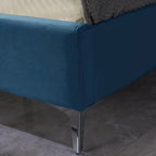 Cadre de lit en velours avec plateforme, bleu / noir / gris / beige, très grand lit, 2 personnes