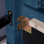 Cadre de lit en velours avec plateforme, bleu / noir / gris / beige, très grand lit, 2 personnes