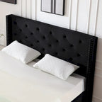 Cadre de lit en velours avec plateforme, bleu / noir / gris / beige, très grand lit, 2 personnes