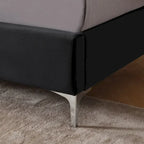 Cadre de lit en velours avec plateforme, bleu / noir / gris / beige, très grand lit, 2 personnes