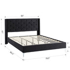Cadre de lit en velours avec plateforme, bleu / noir / gris / beige, très grand lit, 2 personnes