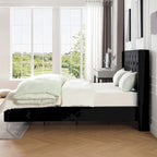 Cadre de lit en velours avec plateforme, bleu / noir / gris / beige, très grand lit, 2 personnes