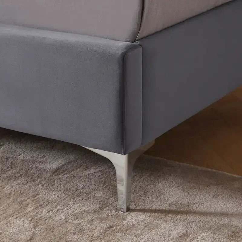Cadre de lit en velours avec plateforme, bleu / noir / gris / beige, très grand lit, 2 personnes