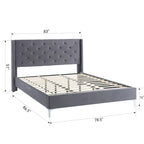 Cadre de lit en velours avec plateforme, bleu / noir / gris / beige, très grand lit, 2 personnes