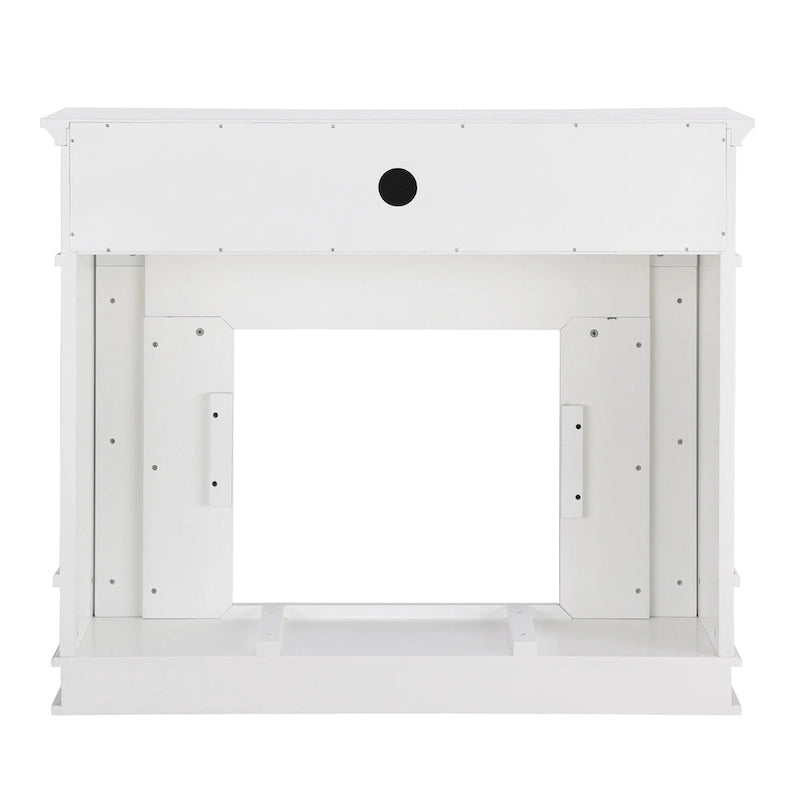 Cheminée électrique blanche avec manteau en faux marbre, foyer 2 styles, convient pour 1 à 2 pièces