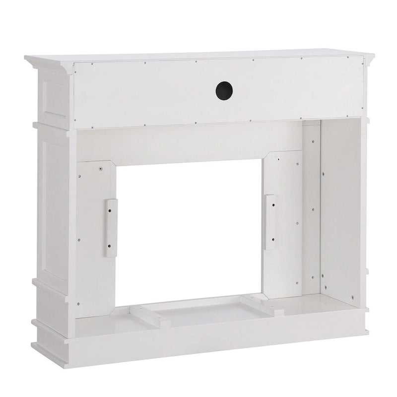 Cheminée électrique blanche avec manteau en faux marbre, foyer 2 styles, convient pour 1 à 2 pièces