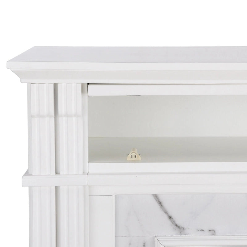 Cheminée électrique blanche avec manteau en faux marbre, foyer 2 styles, convient pour 1 à 2 pièces
