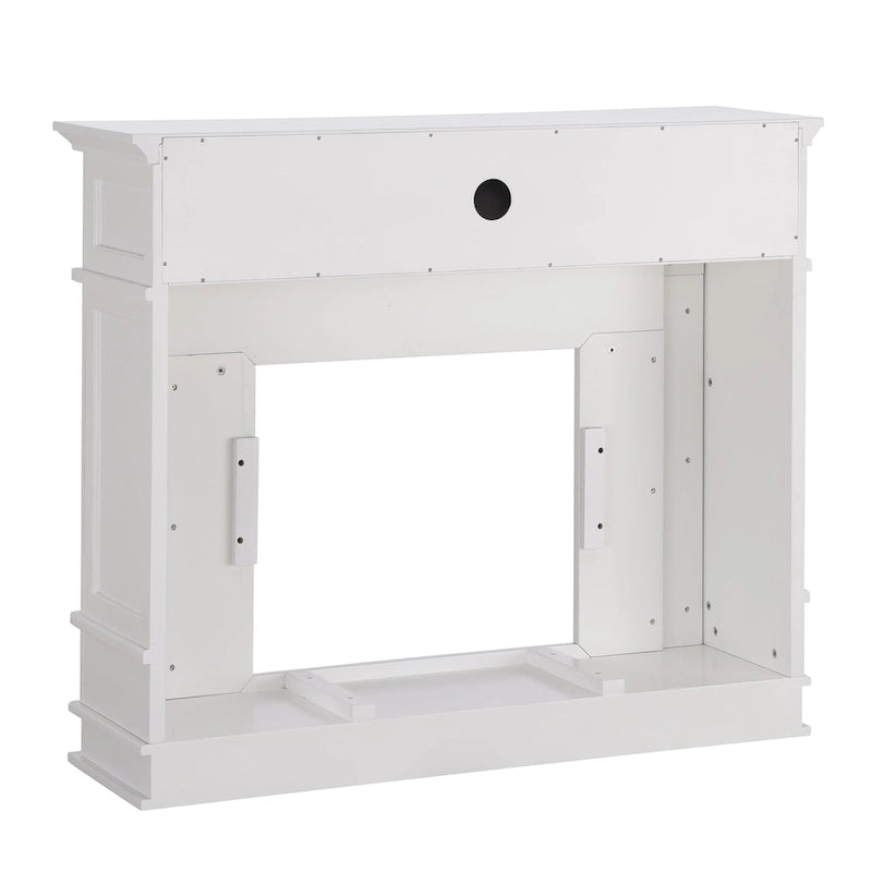 Cheminée électrique blanche avec manteau en faux marbre, foyer 2 styles, convient pour 1 à 2 pièces