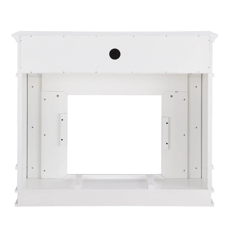 Cheminée électrique blanche avec manteau en faux marbre, foyer 2 styles, convient pour 1 à 2 pièces