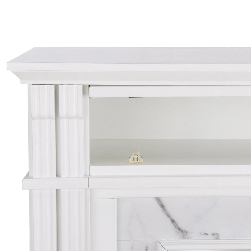 Cheminée électrique blanche avec manteau en faux marbre, foyer 2 styles, convient pour 1 à 2 pièces