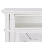 Cheminée électrique blanche avec manteau en faux marbre, foyer 2 styles, convient pour 1 à 2 pièces