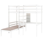 Lit superposé double blanc avec bureau en L, étagères et échelle – 2 couchages