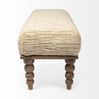 Banc de salle à manger capitonné en tissu crème avec pieds en bois de manguier, 2 places