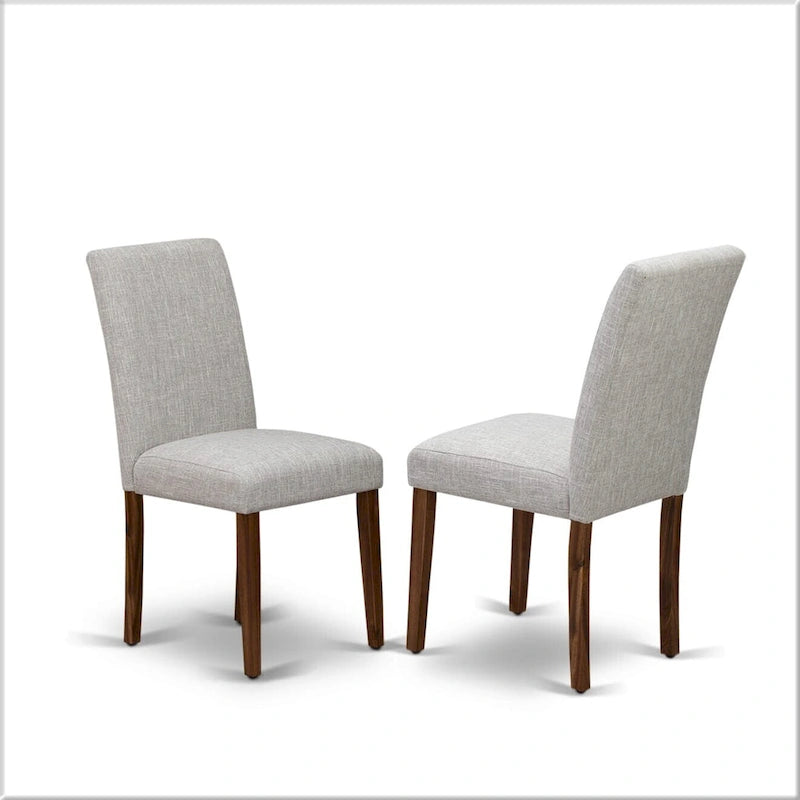 Ensemble de salle à manger rectangulaire en noyer antique avec chaises Parsons en lin couleur daim (4 / 6 / 8 places)