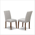 Ensemble de salle à manger rectangulaire en noyer antique avec chaises Parsons en lin couleur daim (4 / 6 / 8 places)
