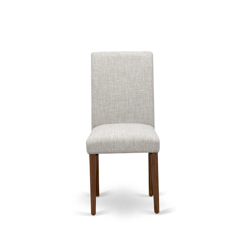 Ensemble de salle à manger rectangulaire en noyer antique avec chaises Parsons en lin couleur daim (4 / 6 / 8 places)