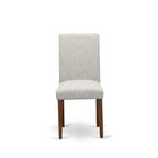 Ensemble de salle à manger rectangulaire en noyer antique avec chaises Parsons en lin couleur daim (4 / 6 / 8 places)