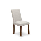 Ensemble de salle à manger rectangulaire en noyer antique avec chaises Parsons en lin couleur daim (4 / 6 / 8 places)