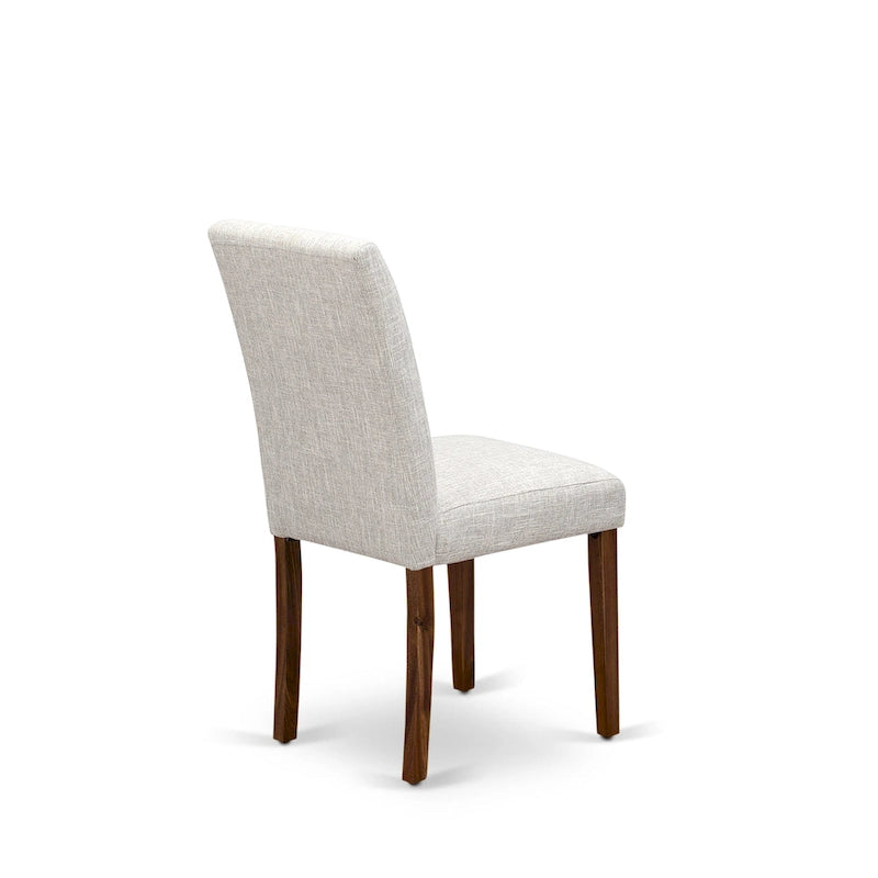 Ensemble de salle à manger rectangulaire en noyer antique avec chaises Parsons en lin couleur daim (4 / 6 / 8 places)