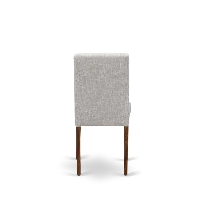 Ensemble de salle à manger rectangulaire en noyer antique avec chaises Parsons en lin couleur daim (4 / 6 / 8 places)