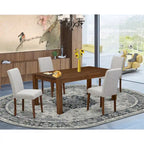 Ensemble de salle à manger rectangulaire en noyer antique avec chaises Parsons en lin couleur daim (4 / 6 / 8 places)