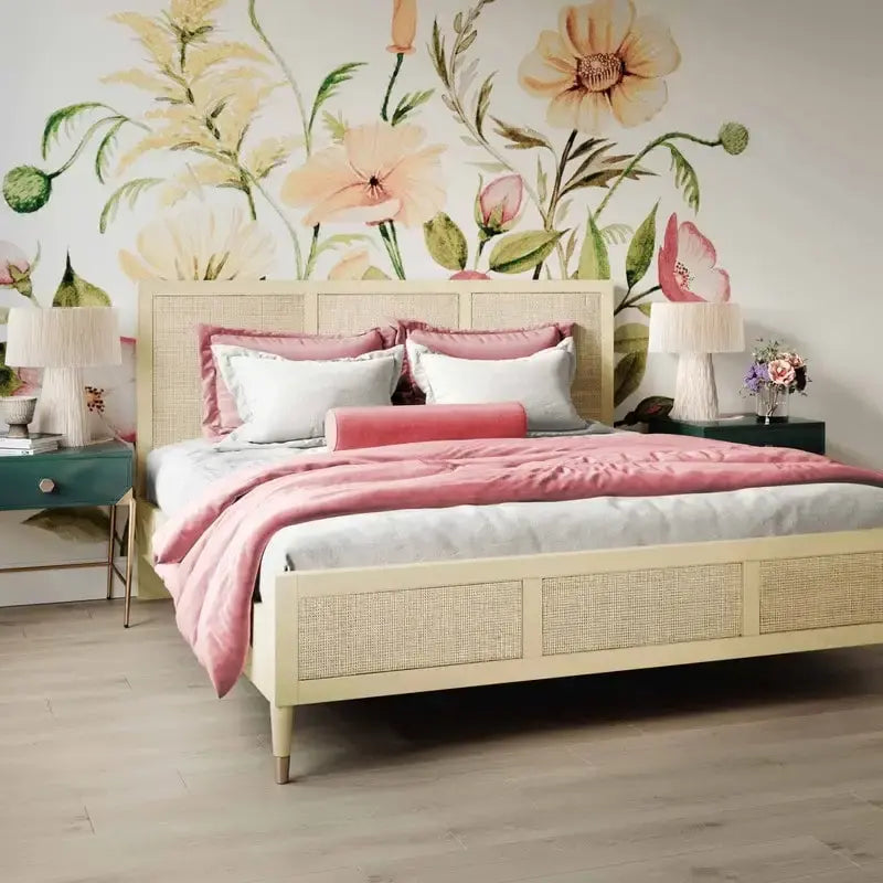Lit plateforme Buttermilk / Cannes et laiton noir et marron – Grand lit / Très grand lit, 2 places