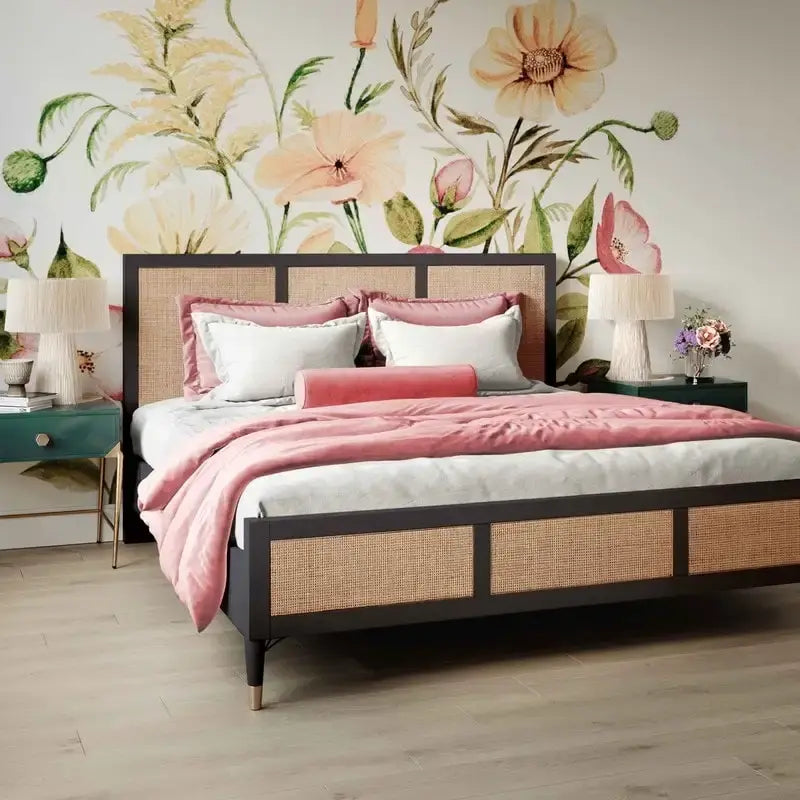 Lit plateforme Buttermilk / Cannes et laiton noir et marron – Grand lit / Très grand lit, 2 places
