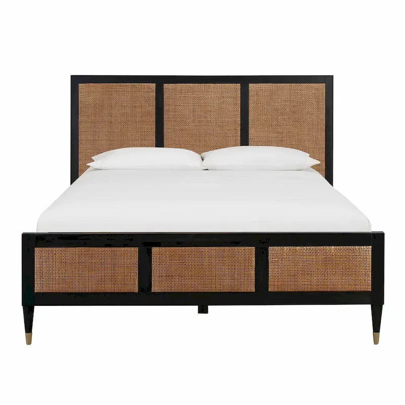 Lit plateforme Buttermilk / Cannes et laiton noir et marron – Grand lit / Très grand lit, 2 places