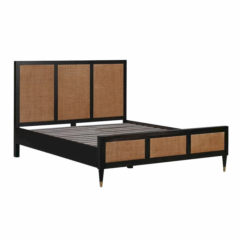 Lit plateforme Buttermilk / Cannes et laiton noir et marron – Grand lit / Très grand lit, 2 places
