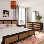 Lit plateforme Buttermilk / Cannes et laiton noir et marron – Grand lit / Très grand lit, 2 places