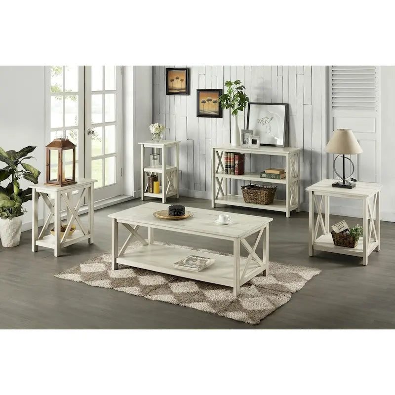 Table basse en bois de style ferme, blanc antique