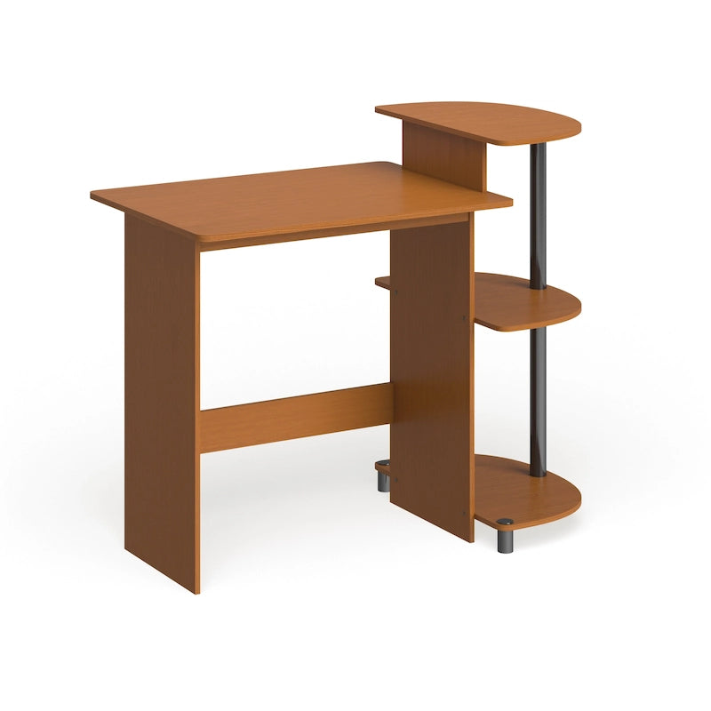 Bureau d'ordinateur compact en bois avec étagères – Expresso / Noir / Cerisier clair / Chêne français gris / Noyer foncé / Noyer Columbia / Americano