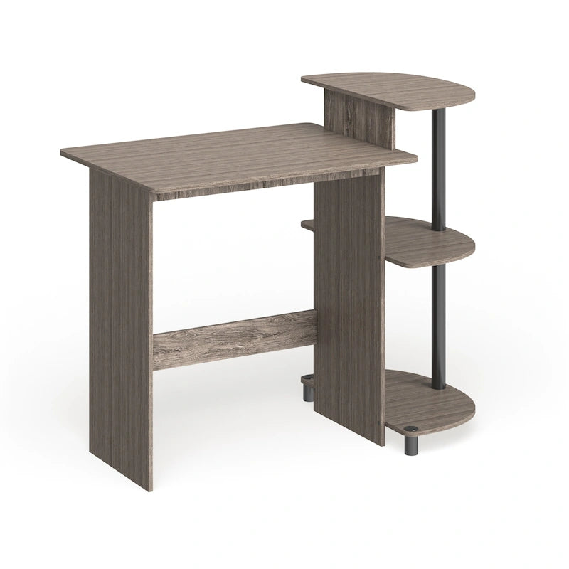 Bureau d'ordinateur compact en bois avec étagères – Expresso / Noir / Cerisier clair / Chêne français gris / Noyer foncé / Noyer Columbia / Americano