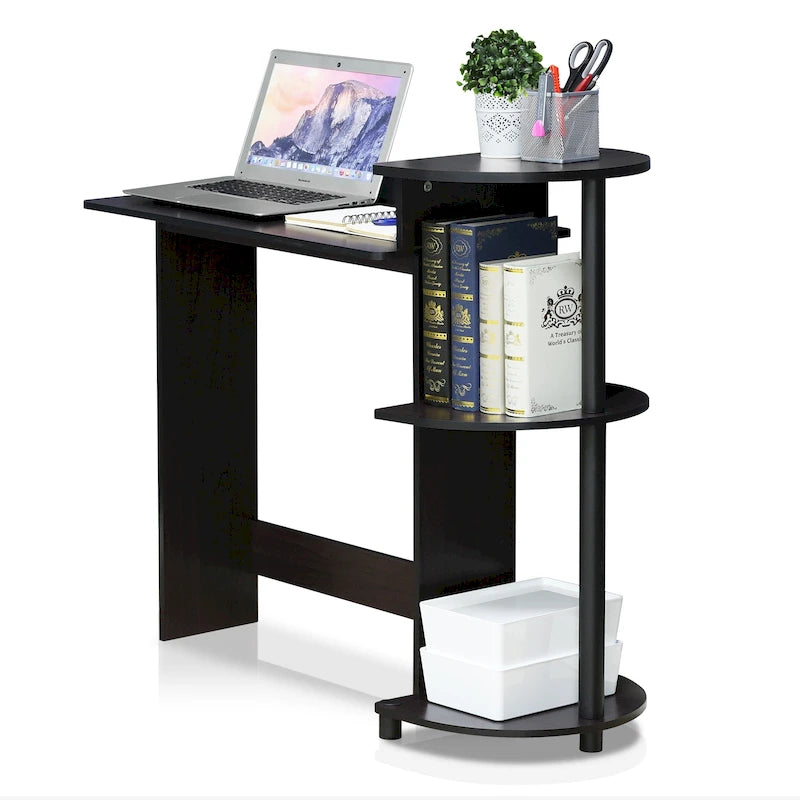 Bureau d'ordinateur compact en bois avec étagères – Expresso / Noir / Cerisier clair / Chêne français gris / Noyer foncé / Noyer Columbia / Americano