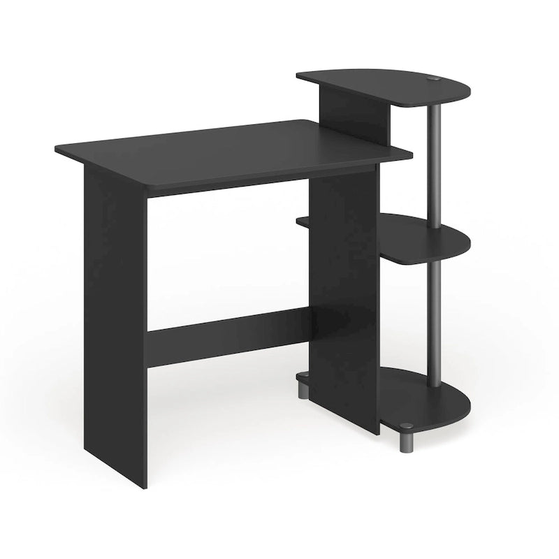 Bureau d'ordinateur compact en bois avec étagères – Expresso / Noir / Cerisier clair / Chêne français gris / Noyer foncé / Noyer Columbia / Americano