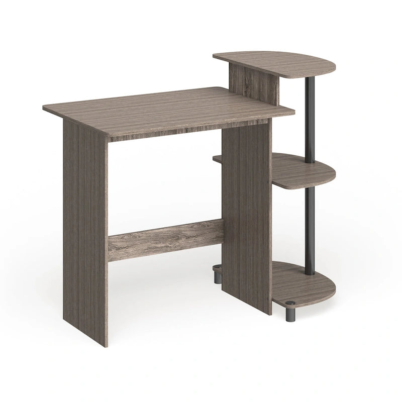 Bureau d'ordinateur compact en bois avec étagères – Expresso / Noir / Cerisier clair / Chêne français gris / Noyer foncé / Noyer Columbia / Americano