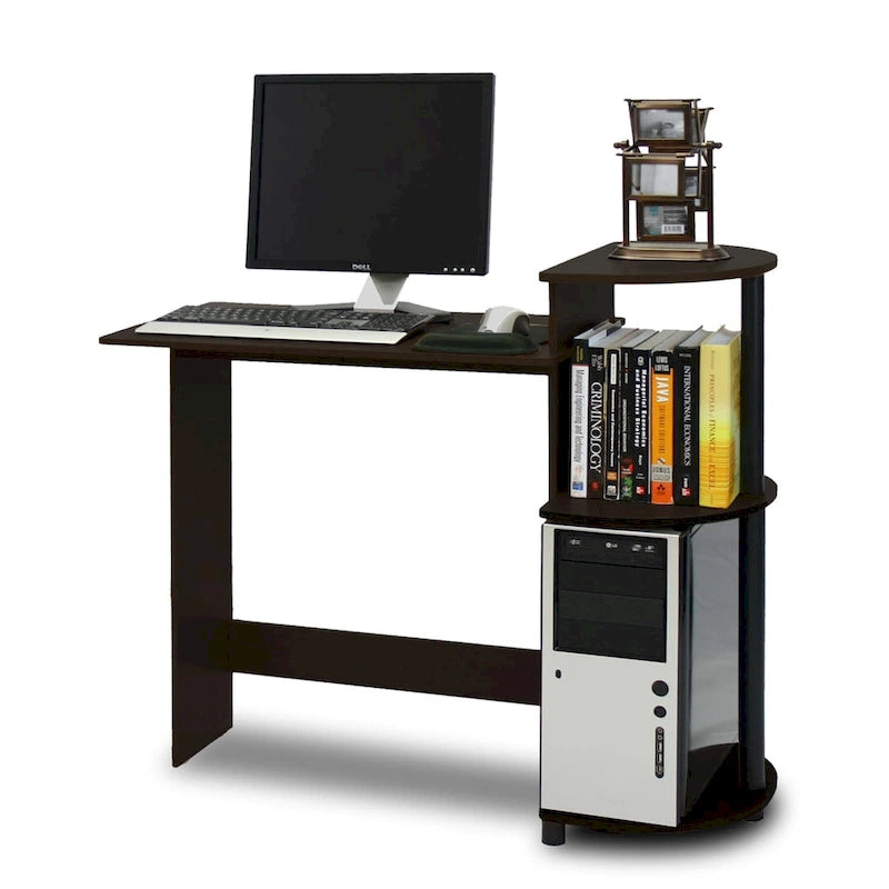 Bureau d'ordinateur compact en bois avec étagères – Expresso / Noir / Cerisier clair / Chêne français gris / Noyer foncé / Noyer Columbia / Americano