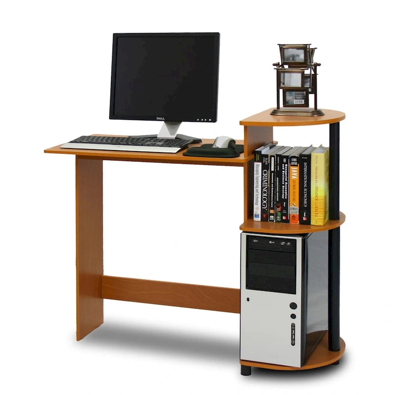 Bureau d'ordinateur compact en bois avec étagères – Expresso / Noir / Cerisier clair / Chêne français gris / Noyer foncé / Noyer Columbia / Americano