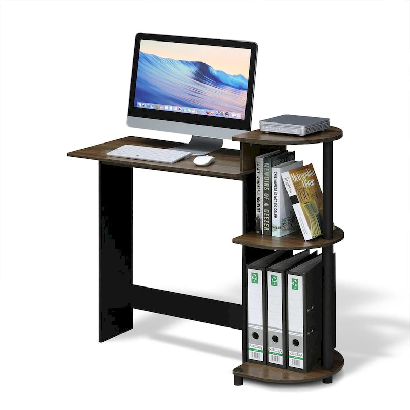 Bureau d'ordinateur compact en bois avec étagères – Expresso / Noir / Cerisier clair / Chêne français gris / Noyer foncé / Noyer Columbia / Americano