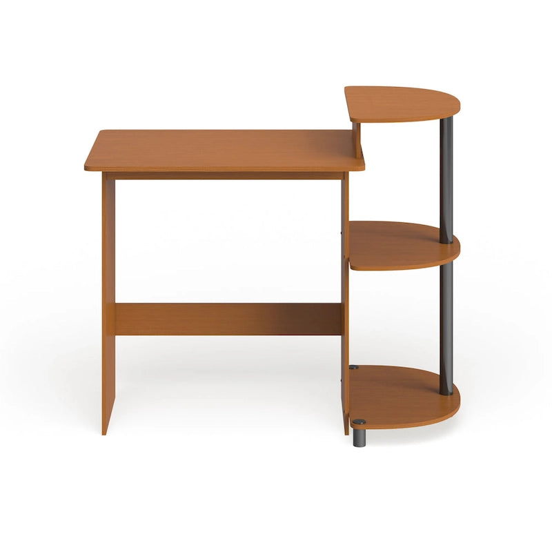 Bureau d'ordinateur compact en bois avec étagères – Expresso / Noir / Cerisier clair / Chêne français gris / Noyer foncé / Noyer Columbia / Americano