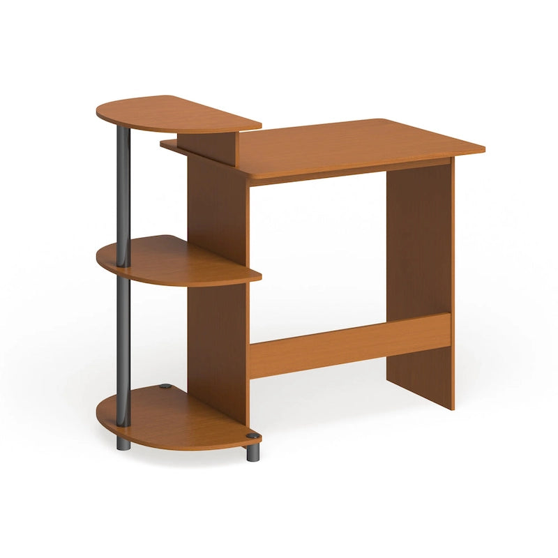 Bureau d'ordinateur compact en bois avec étagères – Expresso / Noir / Cerisier clair / Chêne français gris / Noyer foncé / Noyer Columbia / Americano