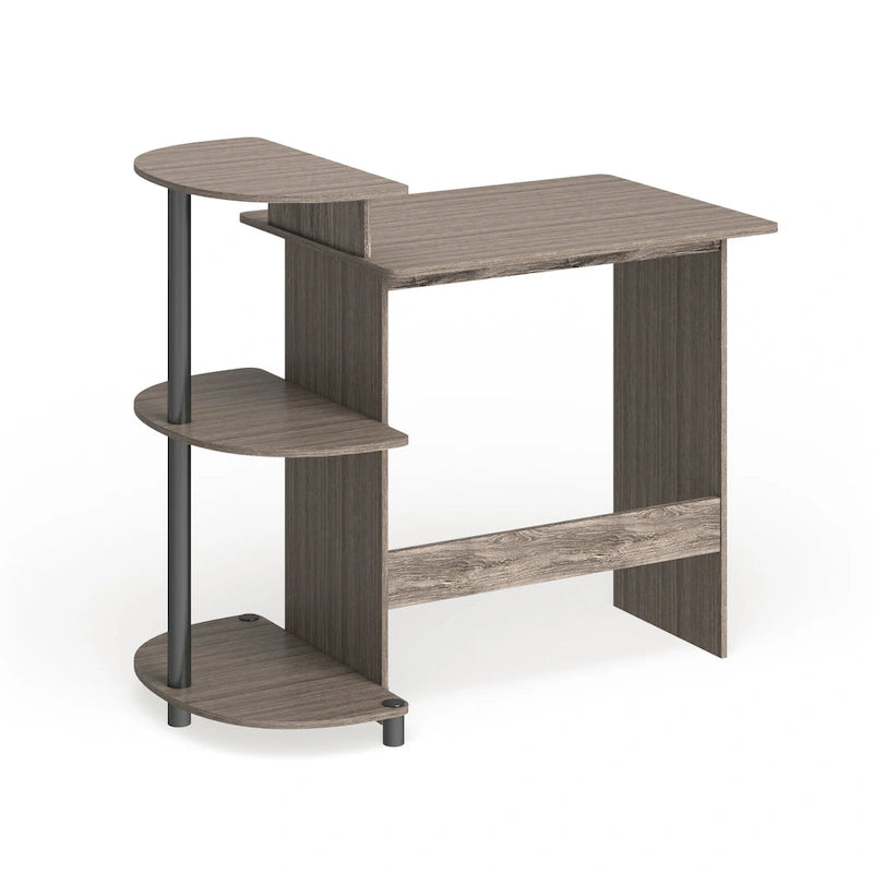 Bureau d'ordinateur compact en bois avec étagères – Expresso / Noir / Cerisier clair / Chêne français gris / Noyer foncé / Noyer Columbia / Americano