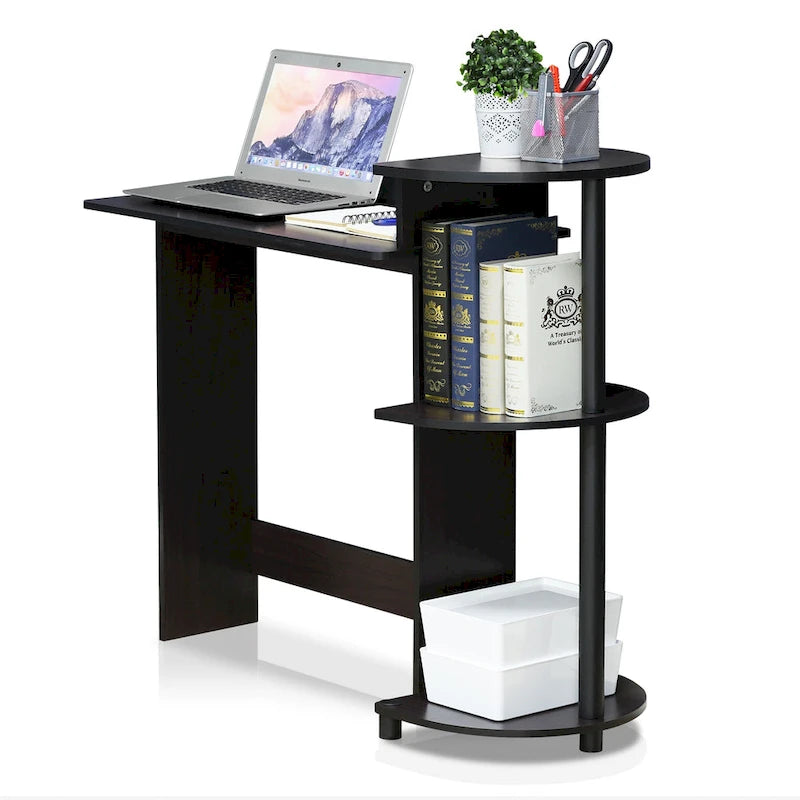 Bureau d'ordinateur compact en bois avec étagères – Expresso / Noir / Cerisier clair / Chêne français gris / Noyer foncé / Noyer Columbia / Americano